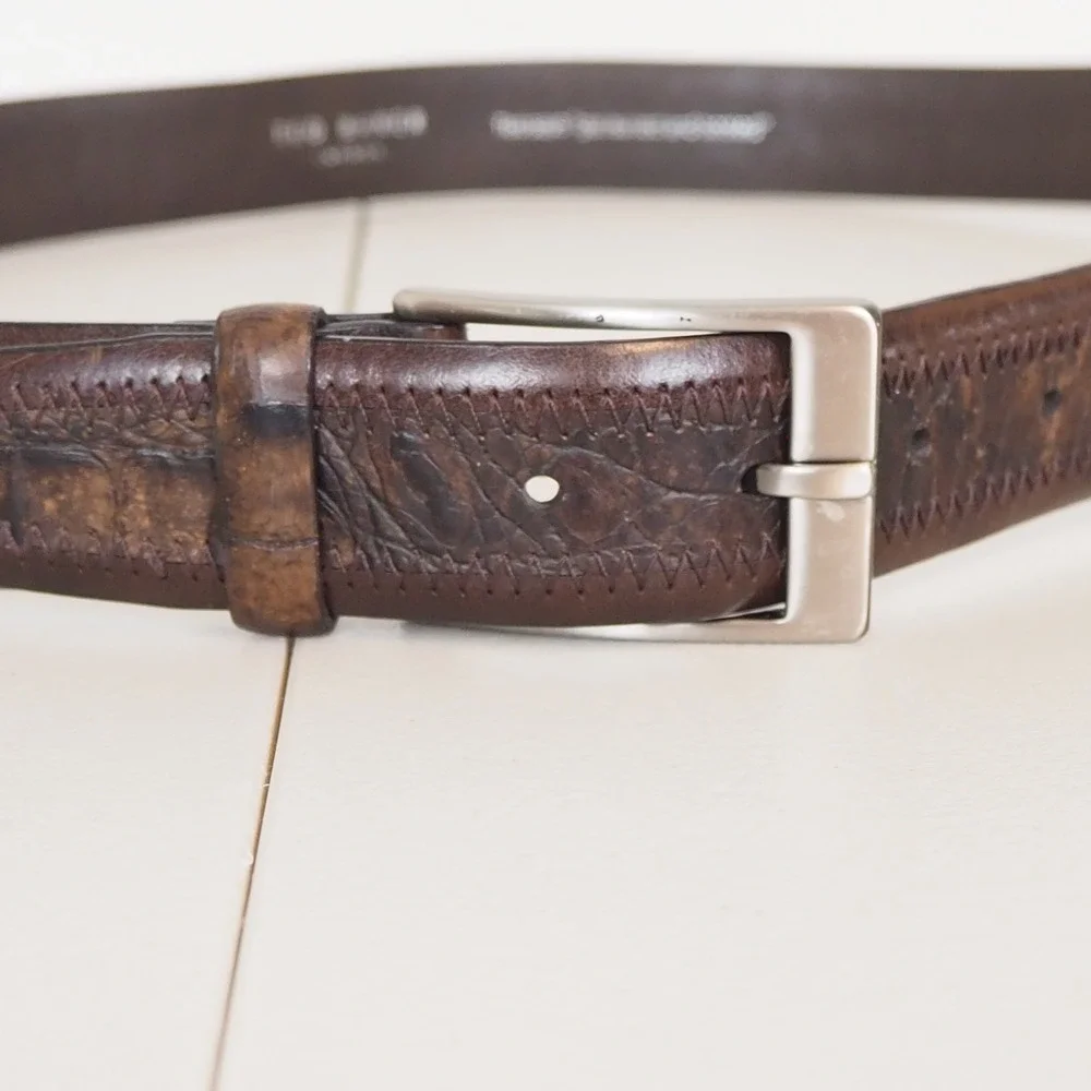 Ted Baker London Italian‎ Leather Brown Belt Zig Zag Stitch Men's Sz 42